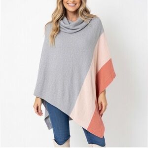 Barefoot Dreams Shaw Poncho Wrap Elegant Color Block Women's Sweater One Size